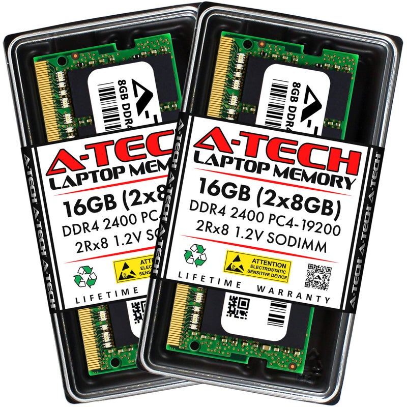 A-Tech 16GB (2x8GB) DDR4 2400MHz SODIMM PC4-19200 2Rx8 Dual Rank 260-Pin CL17 1.2V Non-ECC Unbuffered Notebook Laptop RAM Memory Upgrade Kit - Image 1